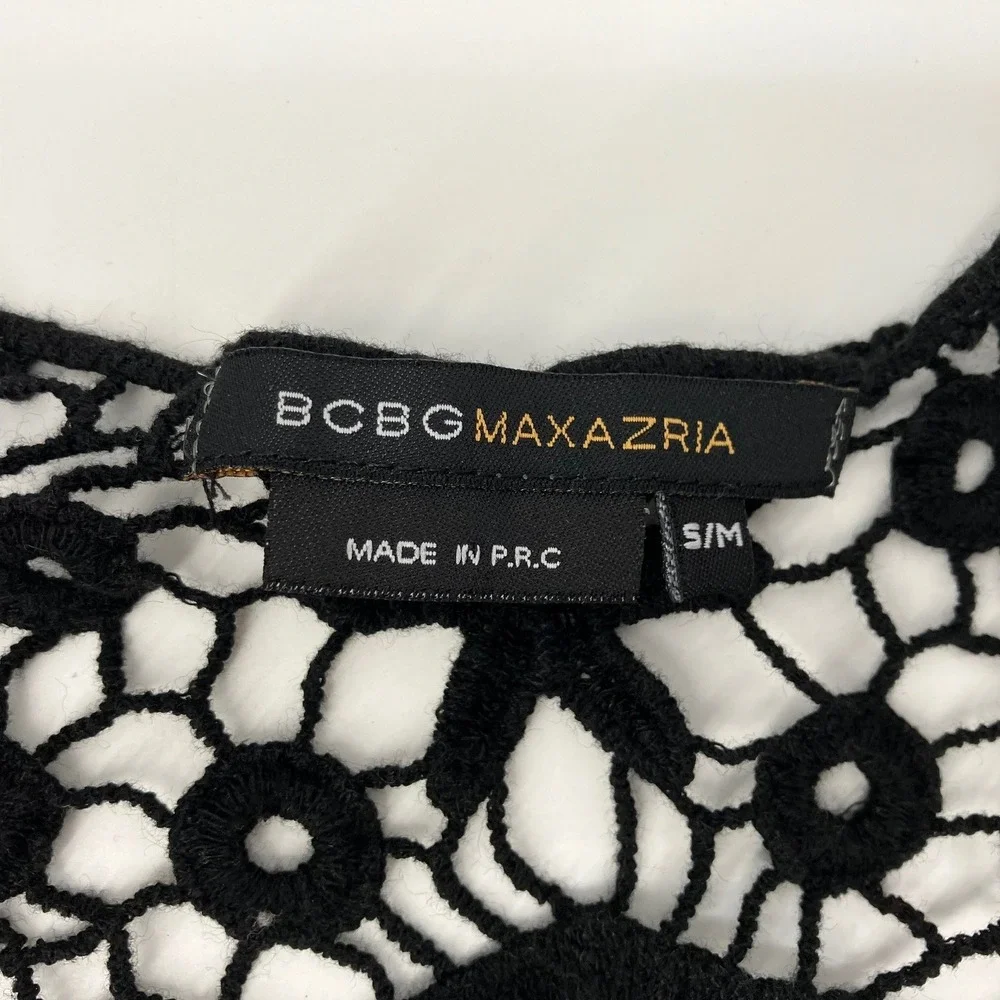 Black Crochet Lace Top Short Sleeve Floral S/M Festival Sheer Scalloped Beachy - Picture 6 of 7